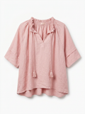 Blusa Gitana de Lino con Borlas en rosa palo