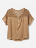 Blusa Lucas de Lino con Canesú Calado en tono carmelita
