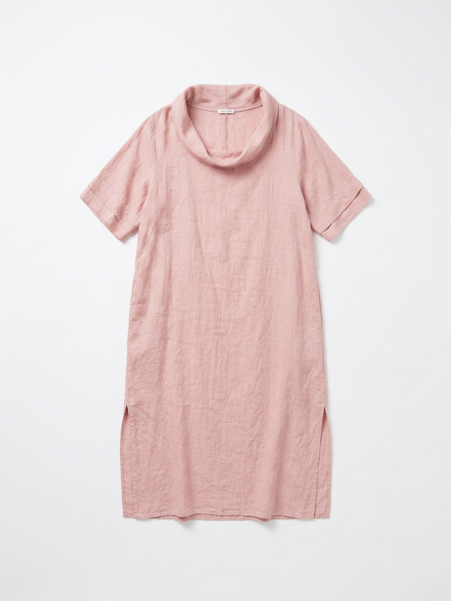 Vestido Irela de Lino con Cuello Drapeado en color rosa