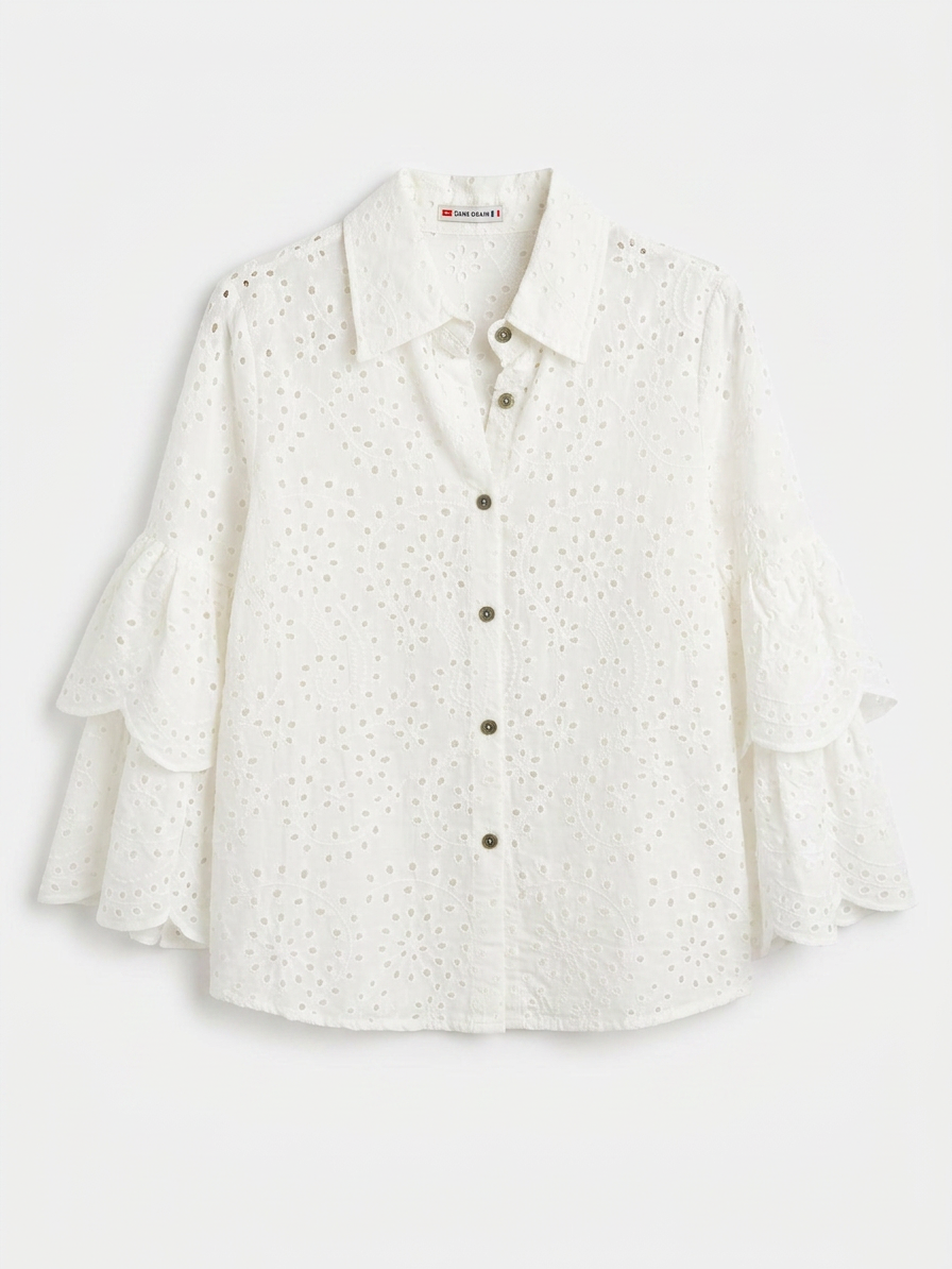 Blusa Crochet Blanca con Volantes Calada — vista frontal