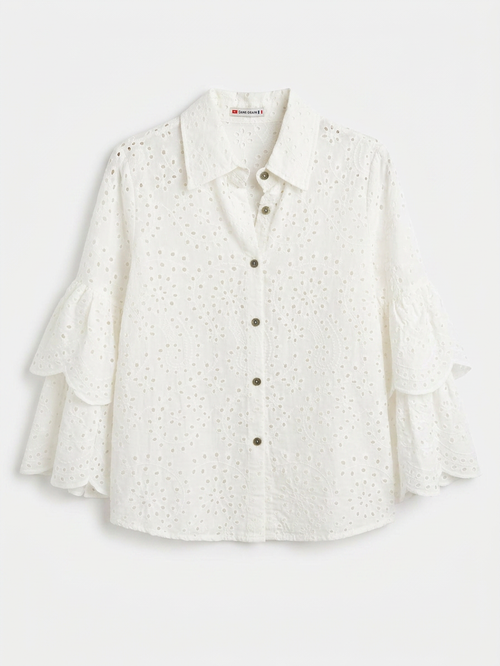 Blusa Crochet Blanca con Volantes Calada — vista frontal