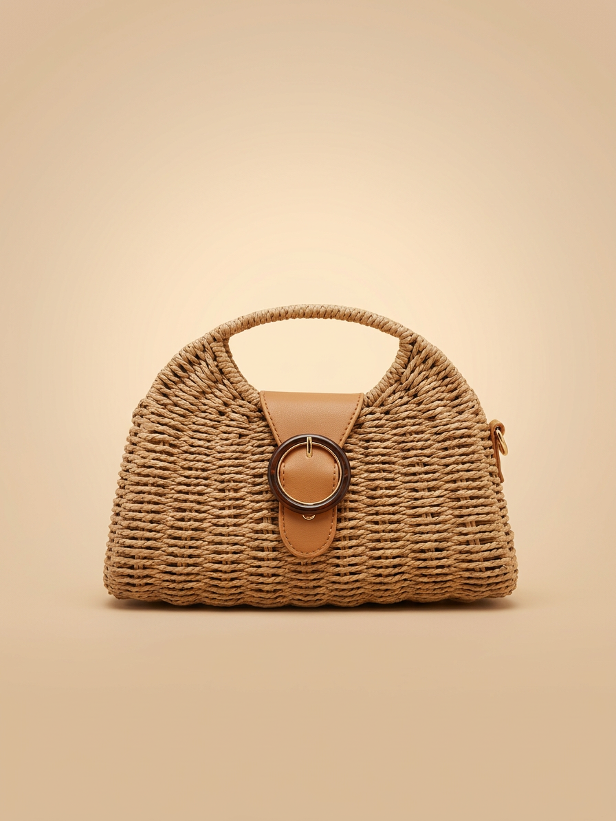 Cartera de rafia con hebilla carey - fondo beige