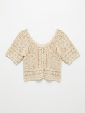 Top Crochet Nana crema — tejido a ganchillo con motivos florales y escote barco