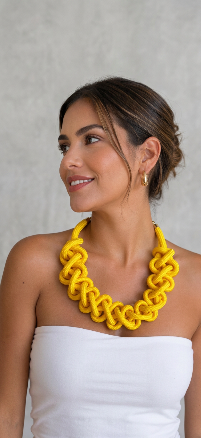 Collar Kailani – Cuerda trenzada con nudos, amarillo
