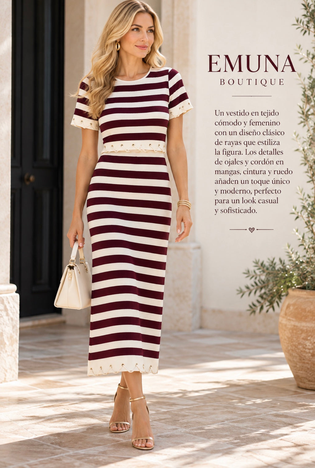 Vestido de rayas color vino
