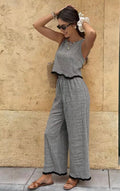 Conjunto Blusa y Pantalón Cuadros Vichy Blanco y Negro
