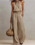 Mono Largo de Lino con Cuello Halter - Crema